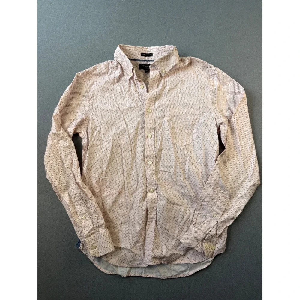 Banana Republic Mens Untucked Fit Oxford Shirt Pink Blue Micro Dot Size M
